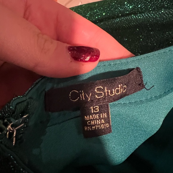 Green Sparkly Open Back Dress - Picture 3 of 3